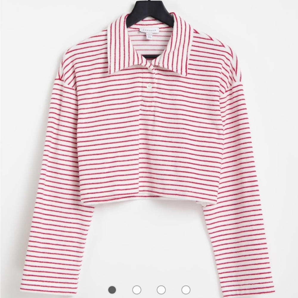 Topshop Cropped Terry Cloth Striped Polo Women’s Size S